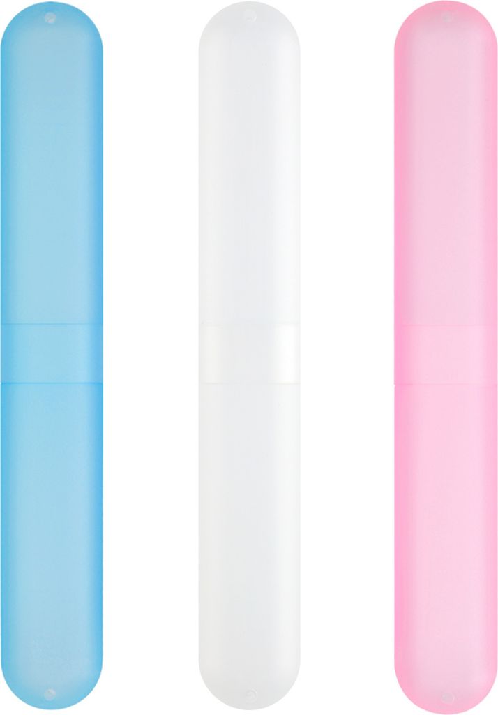 kwmobile 3x Zahnbürsten Etui aus Kunststoff - 20,5 x 3 x 2 cm - Zahnbürstenhülle mit Lüftungsschlitzen - Hülle Blau Pink Weiß