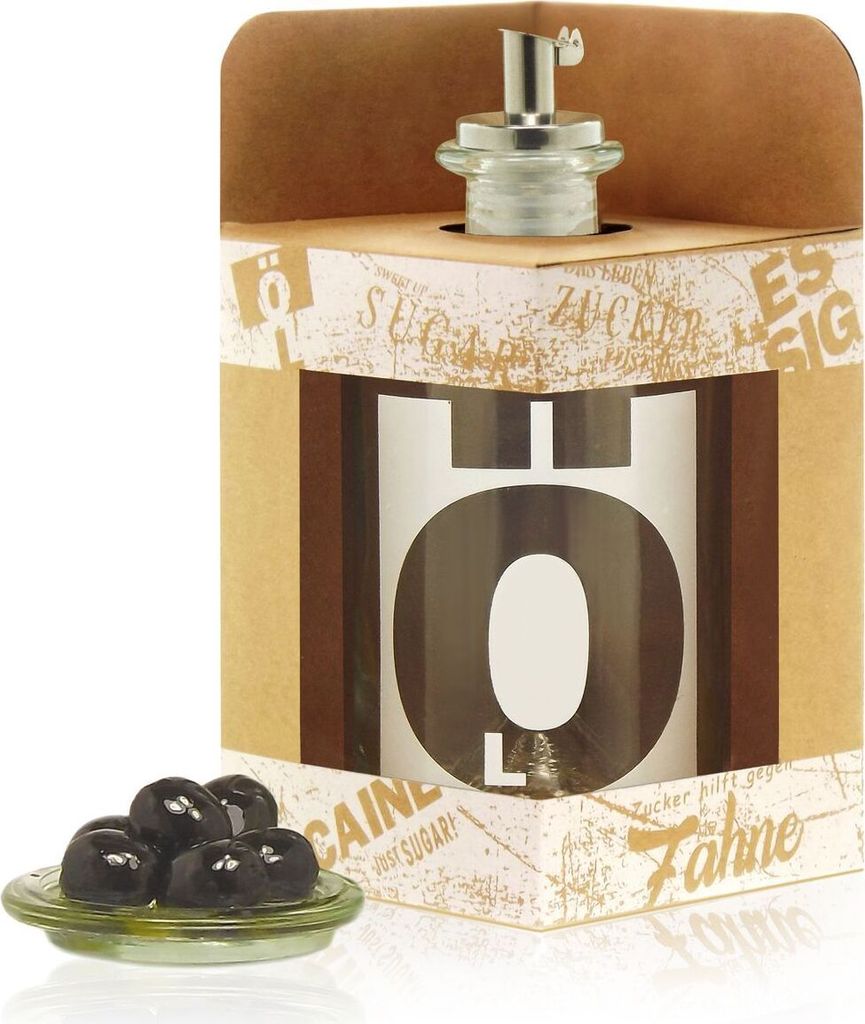 Ölspender in toller Geschenkbox 0,35L Glasflasche mit Ausgiesser Ölflasche Öldosierer