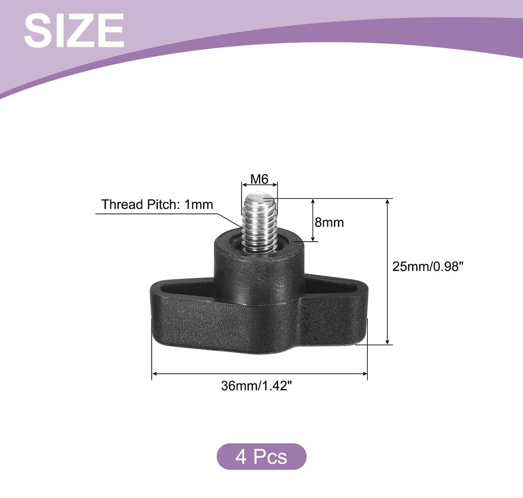 4 Stš¹ck T-Flš¹gelschraube mit Griffen R?ndelschrauben, M6 x 8mm M?nnliche Schraube Knopf 304 Edelstahl R?ndelschraube Daumenschrauben-Griff 36...