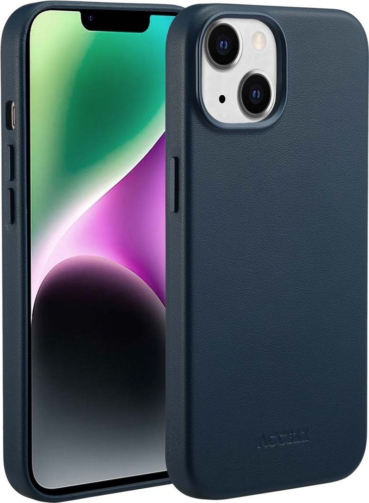 iPhone 14 hülle iPhone 14 Schützhulle MagSafe Leather Backcover Echtes Leder Dunkelblau Accezz