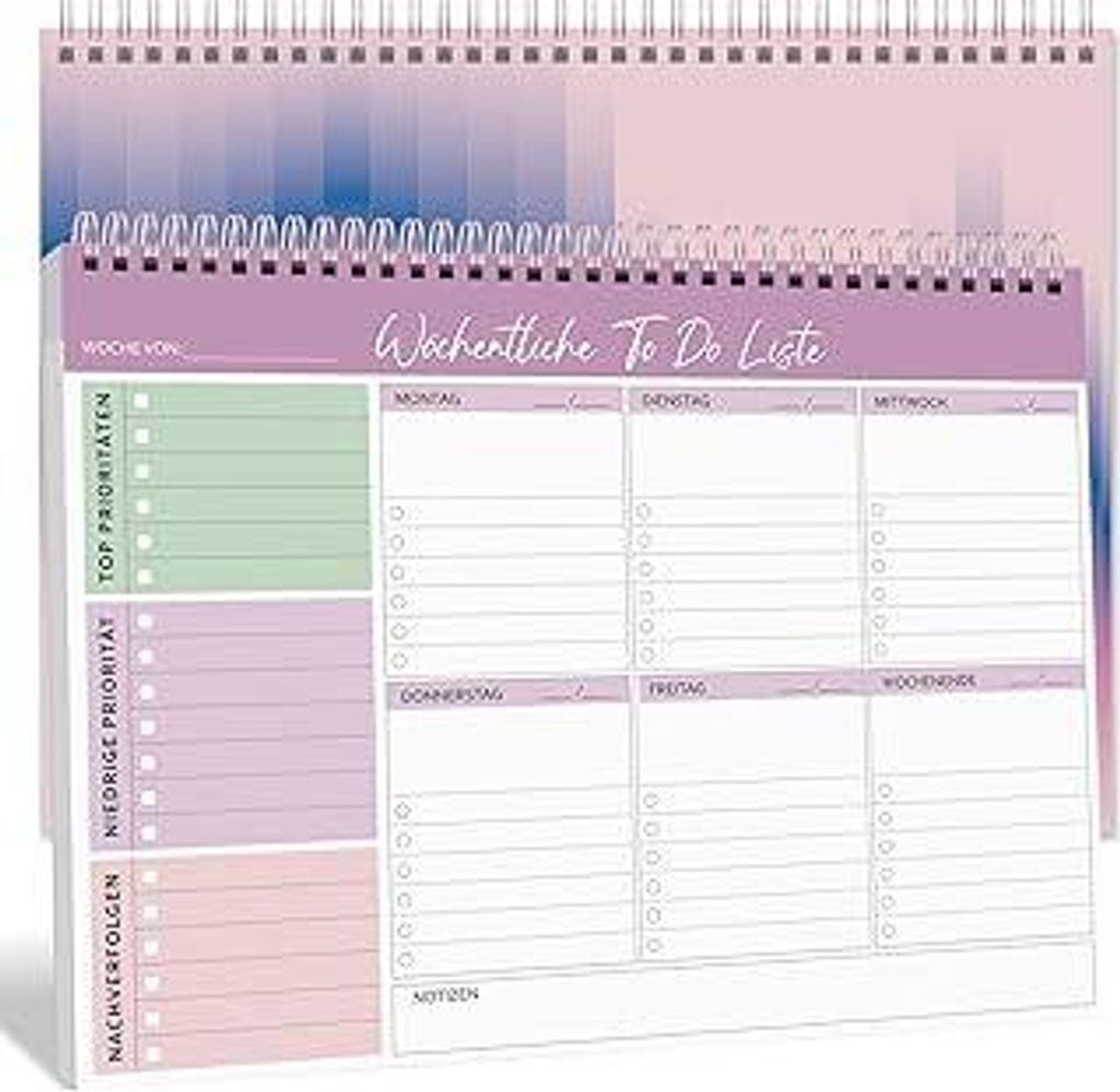 Wochenplaner Block A4 ohne festes Datum (52 Seiten), Weekly Planner, Schreibtischunterlage, Spiral-Wochenkalender Wochen Planer mit Wochenübersich...