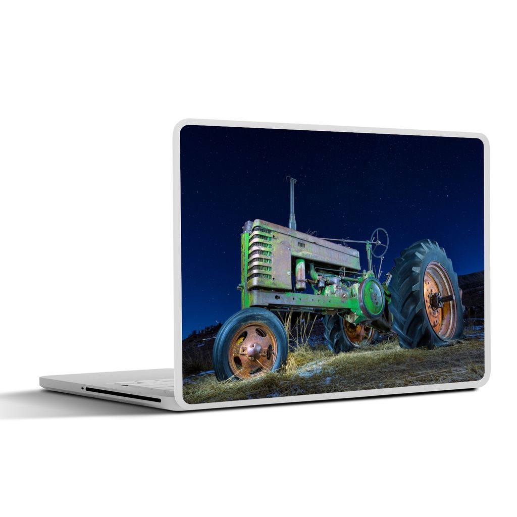 MuchoWow Laptop Aufkleber Sticker Cover Traktor - Grün - Sternenhimmel - Bauernhof - Nacht 36.5x27.5 cm - Laptop-Sticker