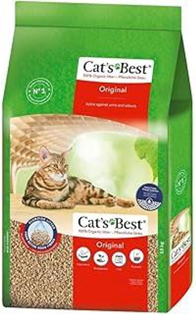 Cat's Best Original Katzenstreu, 100 % pflanzliche Katzen Klumpstreu mit maximaler Saugkraft – bekämpft Gerüche natürlich aktiv, 17,2 kg/40 l