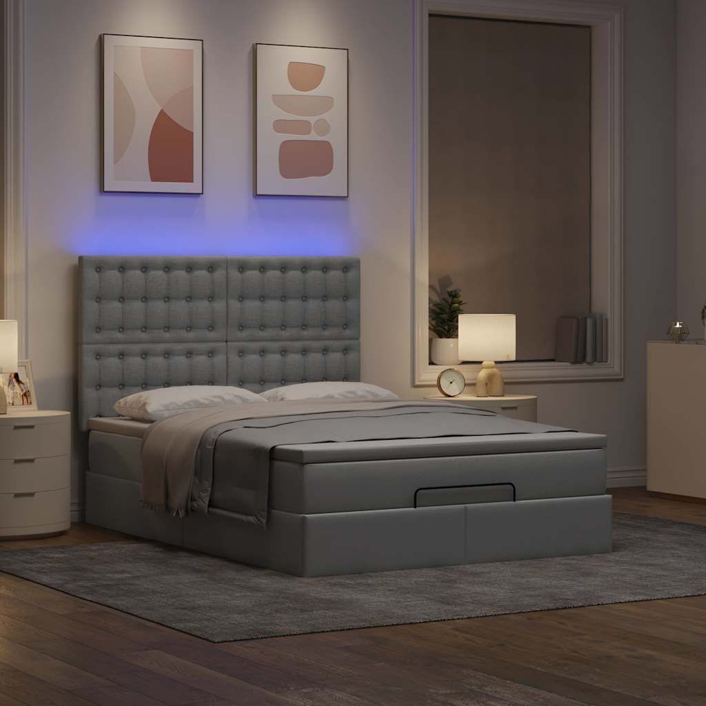 Maison Exclusive - Ottoman-Bett mit Matratze & LEDs Hellgrau 140x200 cm Stoff