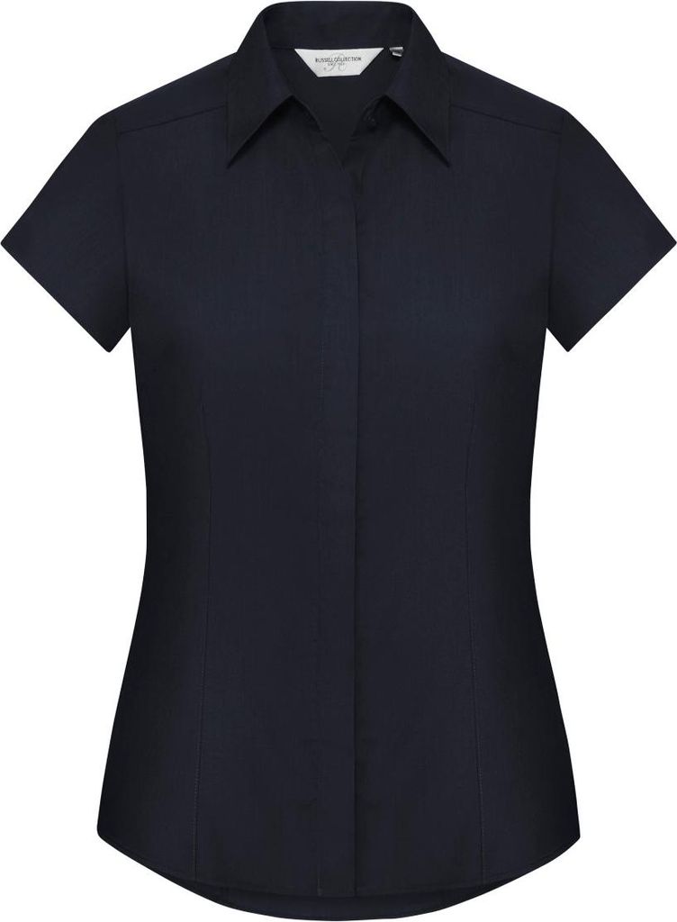 Russell Collection Easy Care Fitted Poplin Bluse, kurzarm BC1019 (4XL) (Dunkelblau)