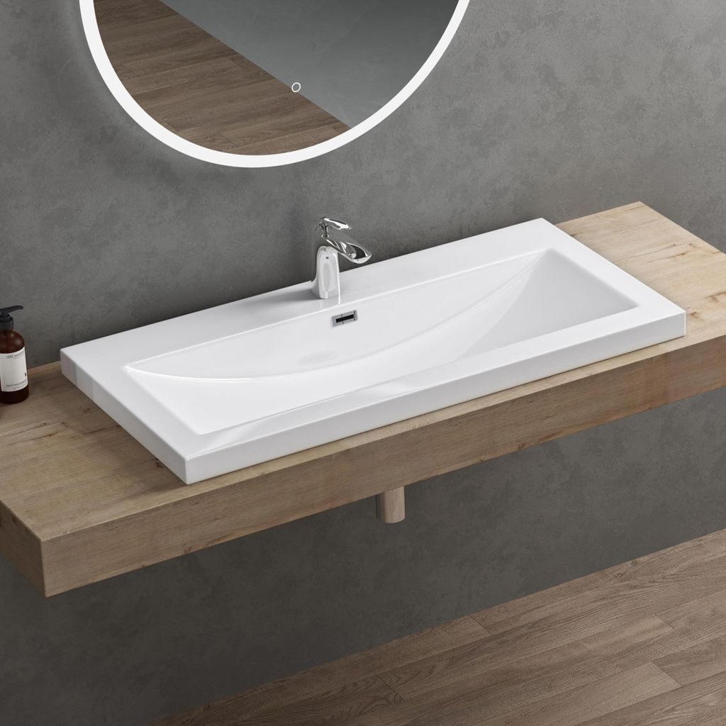 doporro Lavabo Vasque Blanc 100cm à Encastrer Colossum01 Image du produit 