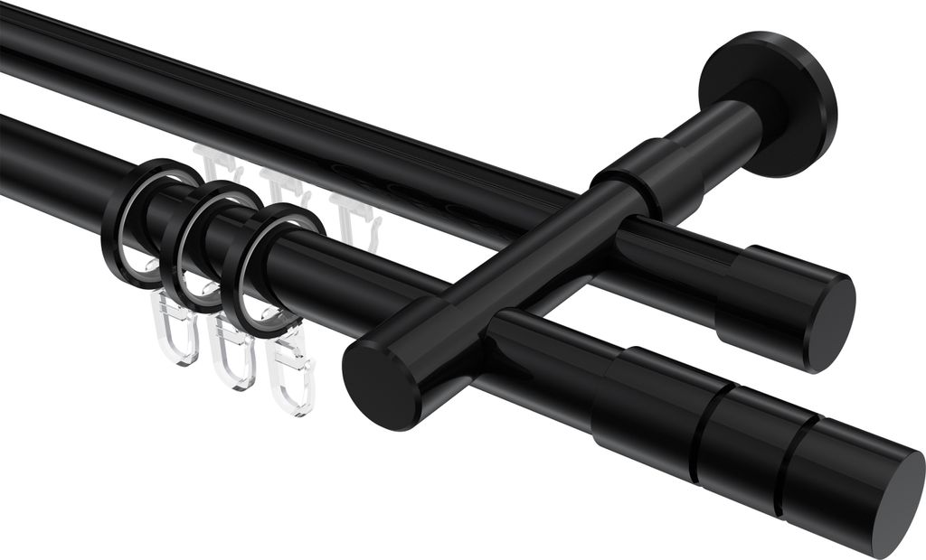 Interdeco Rundrohr-Innenlaufstange / Gardinenstange (Kombination) Schwarz, Typ Prestige Elanto (Rillenzylinder), 20 mm Ø 2-läufig, 420 cm