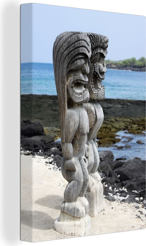 OneMillionCanvasses - Leinwandbilder - 90x140 cm, Statuen am Strand von Hawaii, Wandbilder Kunstdruck Wanddekoration - Wandschmucke - Schlafzimmer