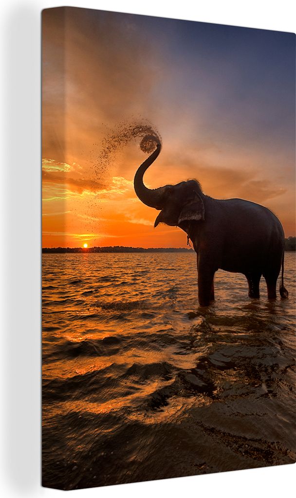 OneMillionCanvasses - Leinwandbilder - 90x140 cm, Elefant - Meer - Tiere - Sonnenuntergang - Orange, Wandbilder Kunstdruck Wanddekoration - Foto ...
