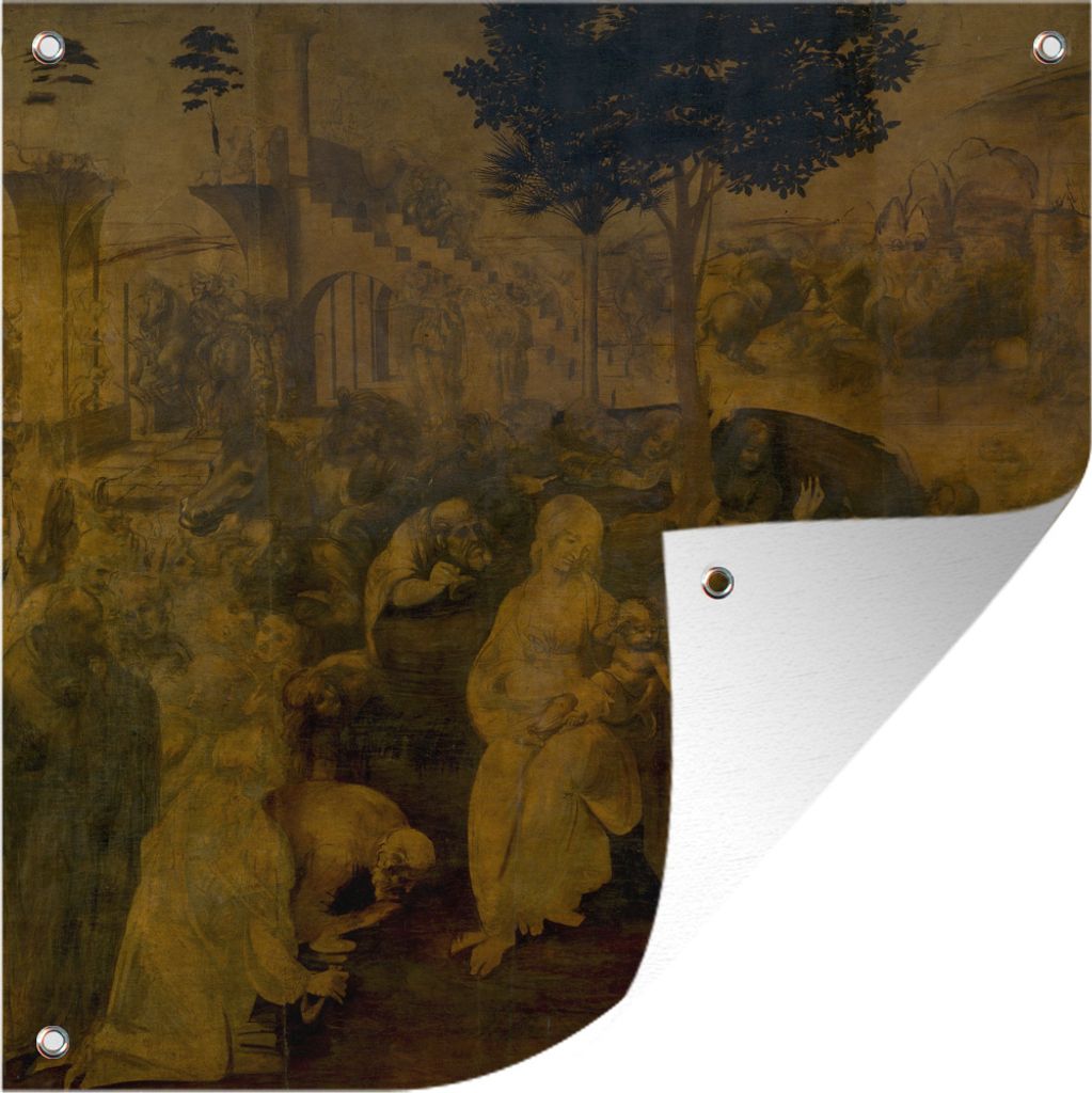 MuchoWow 50x50 cm Outdoor-Poster Gartendeko Sichtschutz Garten Poster für den Garten Anbetung der Könige - Leonardo da Vinci