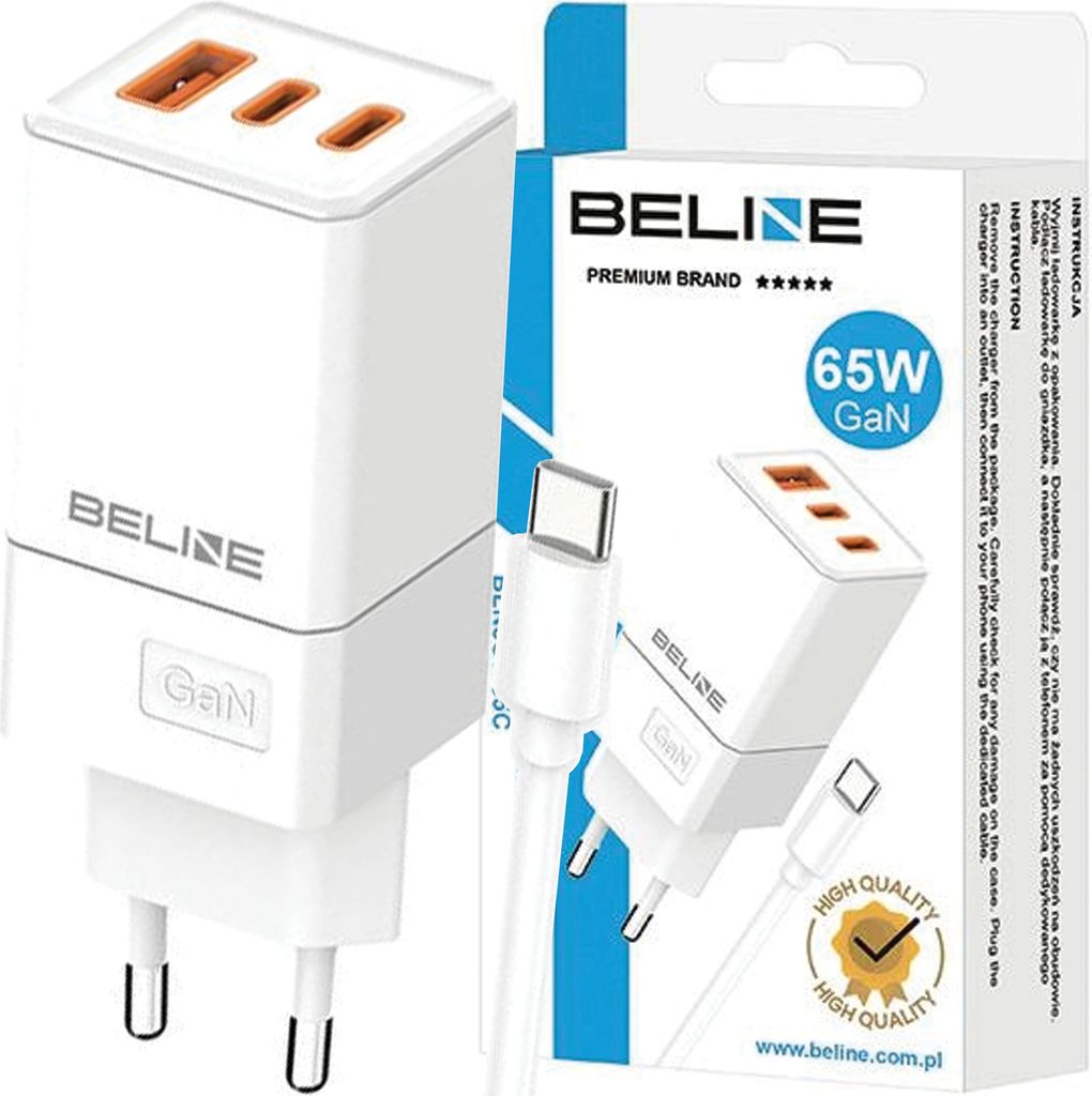 Beline Charger 65W GaN 2xUSB-C +USB-A + USB-C cable