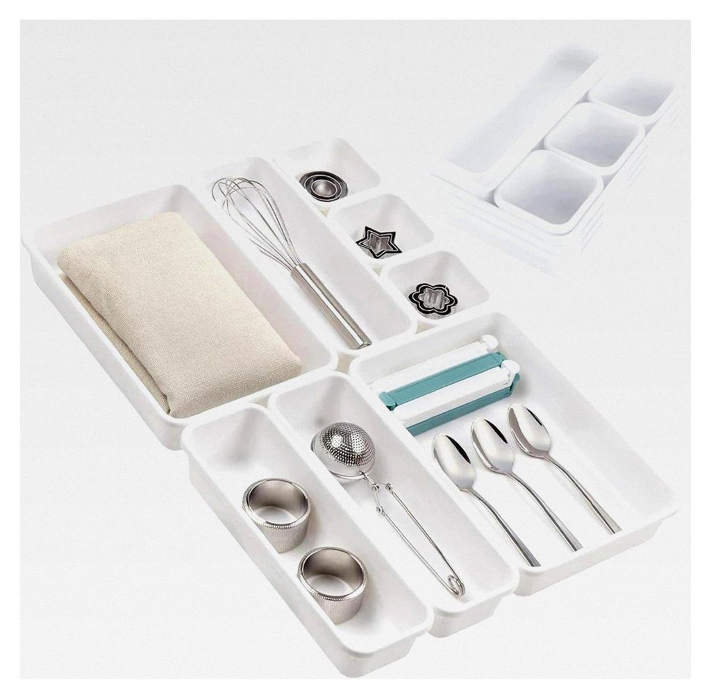 Modularer Besteck-Organizer – Set mit 8 Aufbewahrungsfächern für Schubladen – Verstellbare Kunststofftrennwände – Geeignet für die Küche...