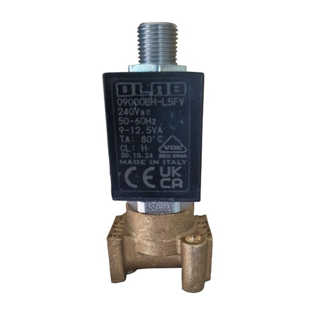 A close-up studio shot of a solenoid valve.