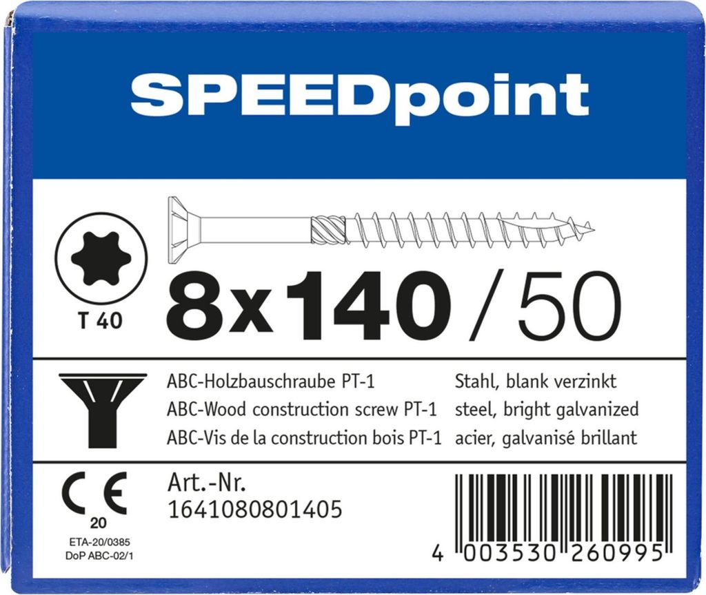 ABC SPEEDpoint Holzbauschraube Senkkopf T40 Teilgewinde Produktbild 