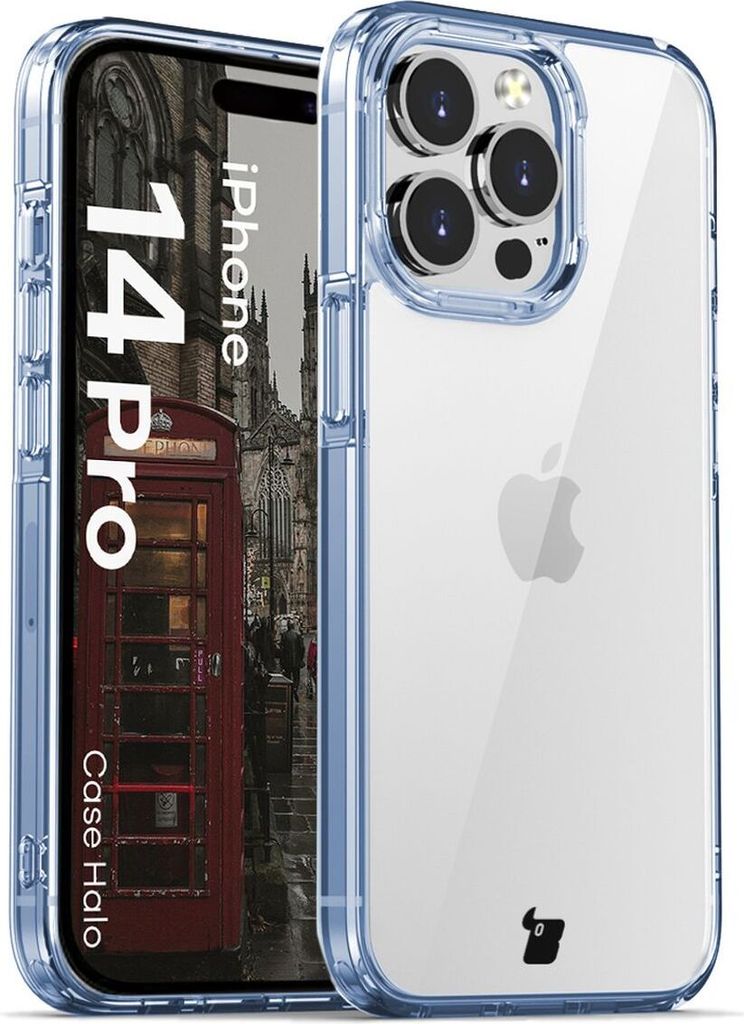 Bizon Case Halo für iPhone 14 Pro, Transparent Blau