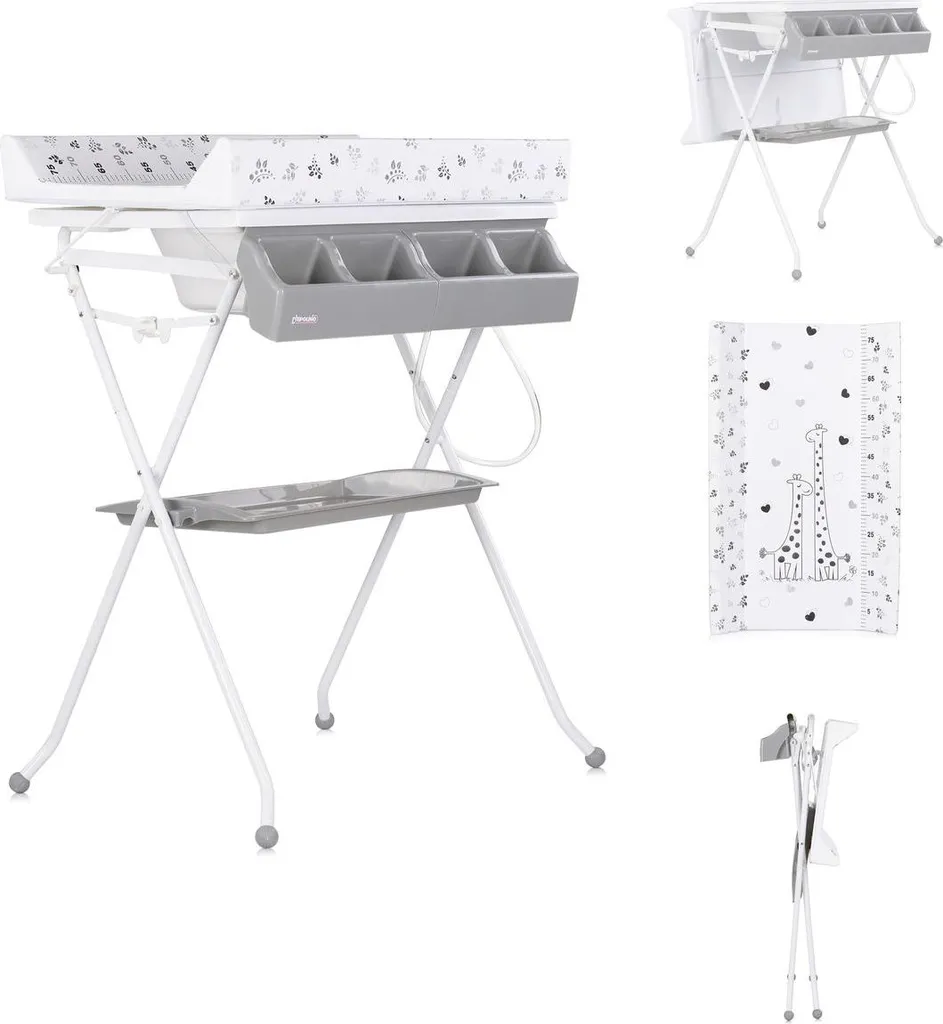 Table à langer avec Baignoire intégrée Aqua 2-en-1 et Rangement - Gris