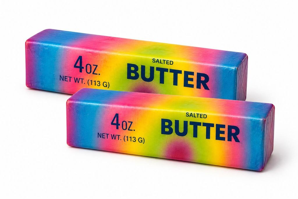 Lustiger Anti Stress Knautschball in Butter-Optik | Squishy zum Drücken, Quetschen & Kneten | 2er Set Regenbogenfarben