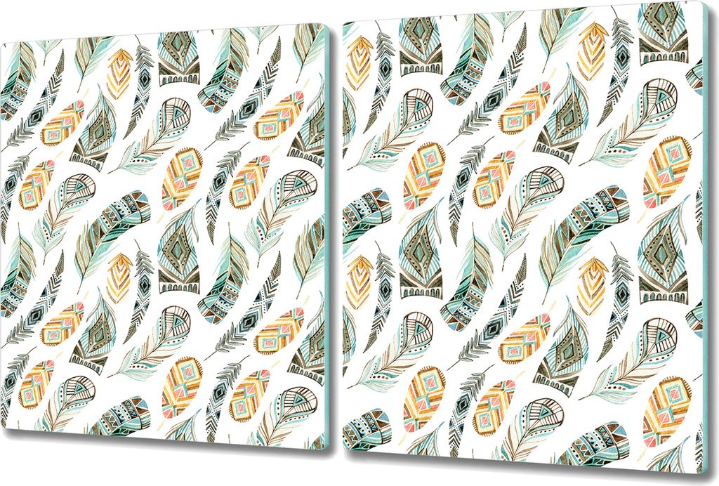 Glas-Herdabdeckplatte Glaskeramikkochfeld-Abdeckung Spritzschutz - 2x 40x52 cm - Ethnisches Federn