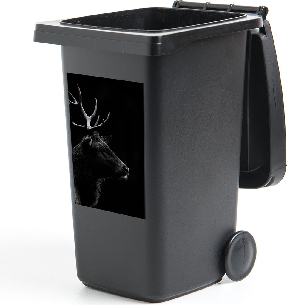 MuchoWow Mülltonnenaufkleber Hirsch - Schwarz - Porträt - Geweih - Tiere 40x60 cm - Mültonnen-sticker - Sticker - Aufkleber für die Mülltonne