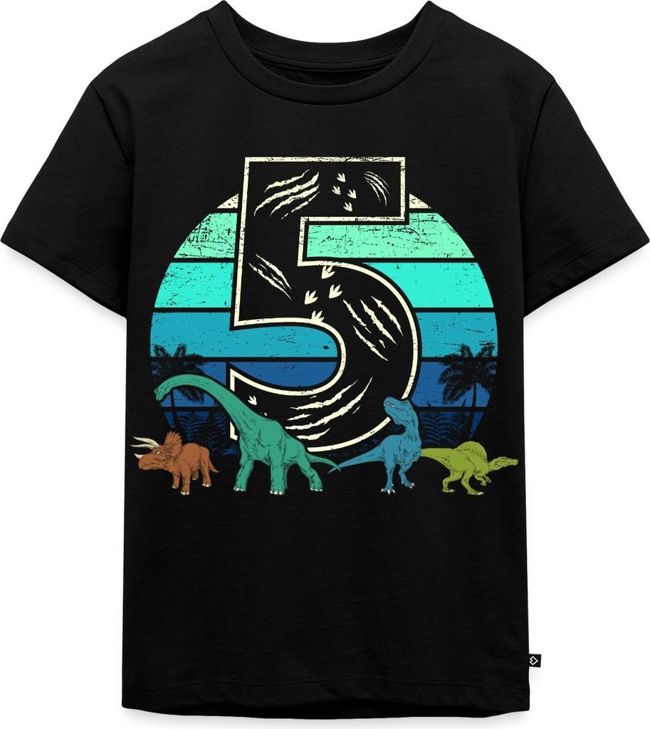 Spreadshirt 5. Geburtstag Ich Bin Fünf Dino Dinosaurier Vintage Kinder Premium T-Shirt, 122/128 (6 Jahre), Schwarz