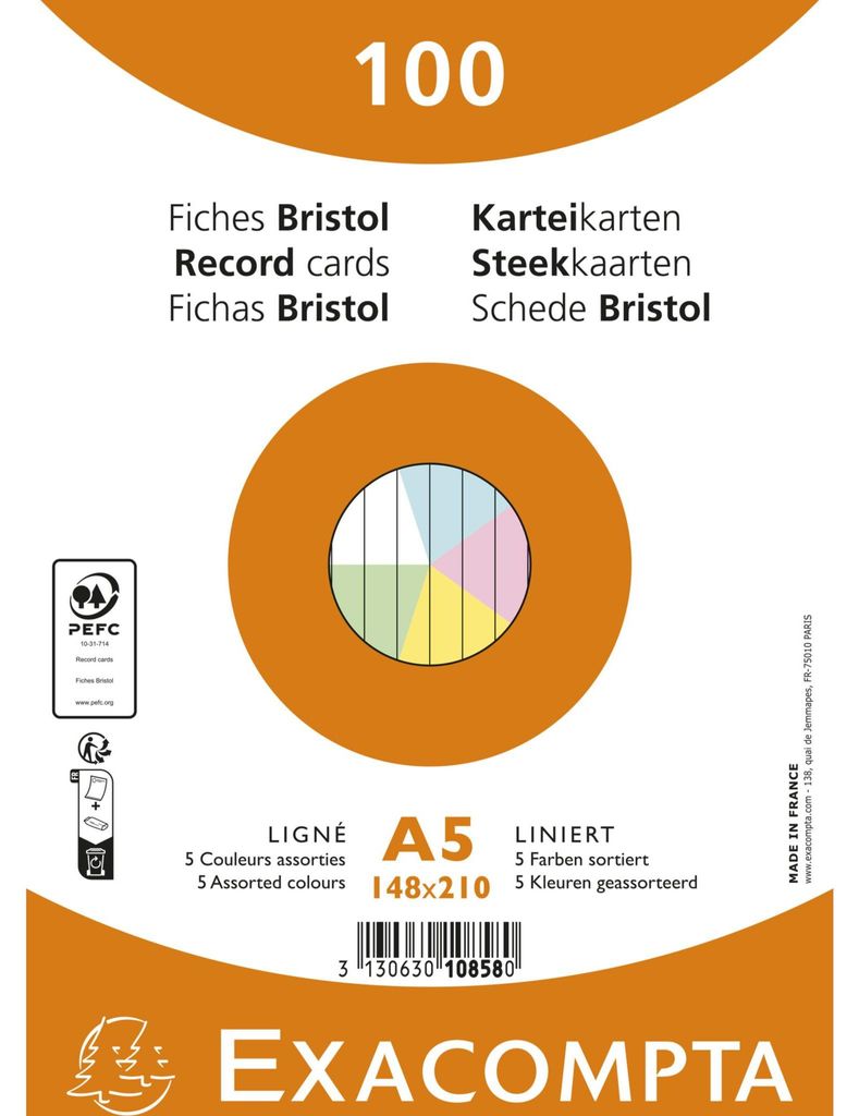 Exacompta Karteikarten A5, Packung mit 100 Stück Produktbild 