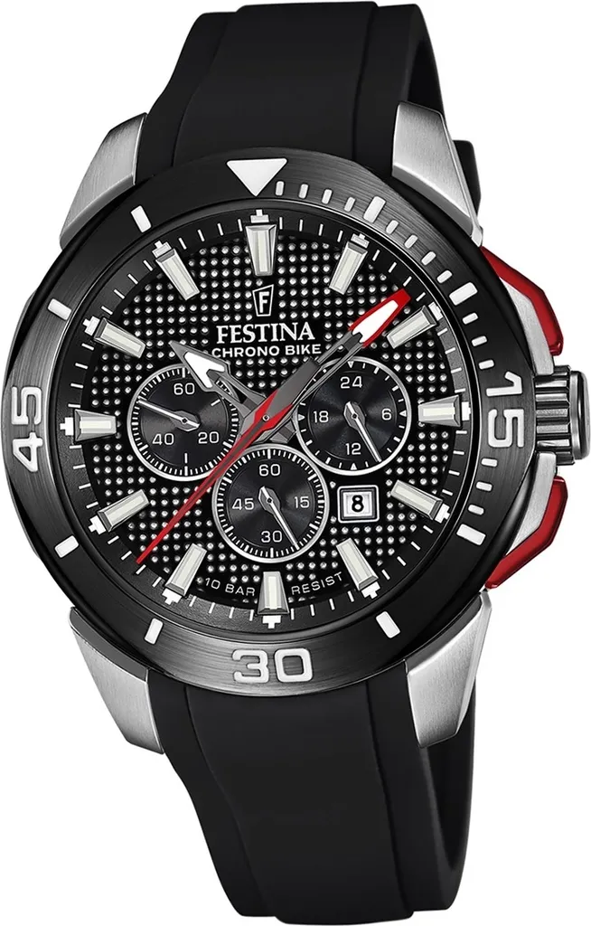 Montre Sport Festina Homme Bracelet Noir Incassable en Caoutchouc Souple