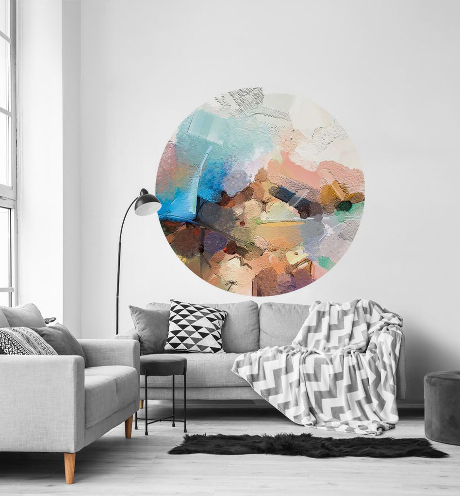Fototapete Abstrakte Malerei mit blauen Pinselstrichen rund, Material:Premium Vlies 150g/qm, Größe Tapete:195cm rund