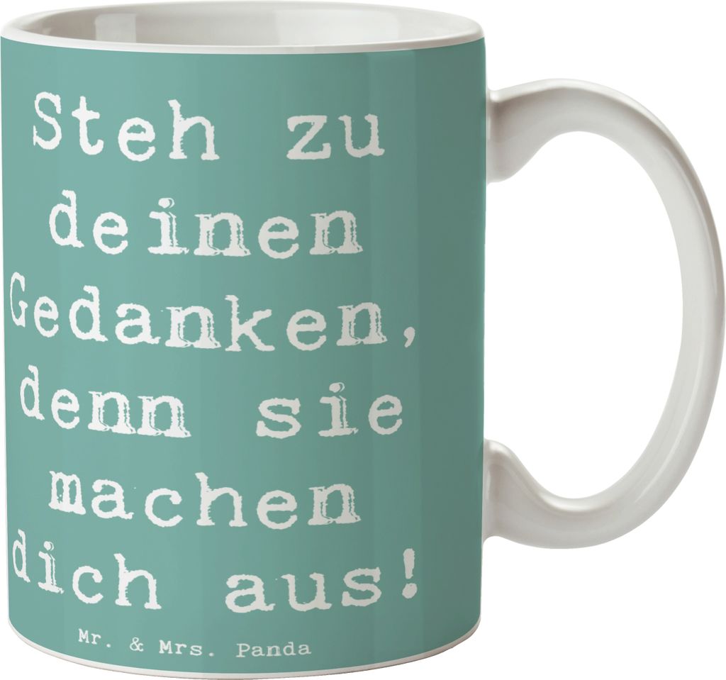 Mr. & Mrs. Panda Kaffeebecher Spruch Mutig zu seinen Meinungen stehen - Meeresbrise - Geschenk, Überzeugungen zeigen, einzigartige Gedanken, Pott,...