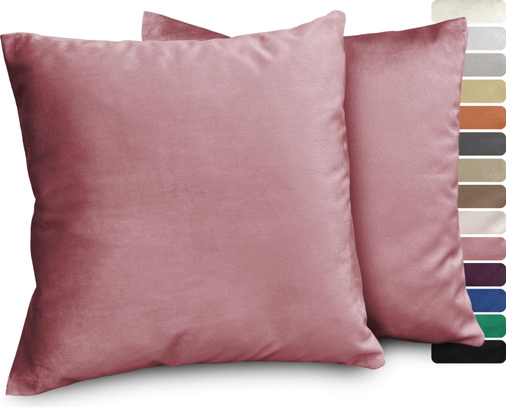 Samt Kissenhüllen 2er Set, Premium Kissenbezug, Sofa- und Dekokissen, Größe und Farbe wählbar,Altrosa,50x50cm
