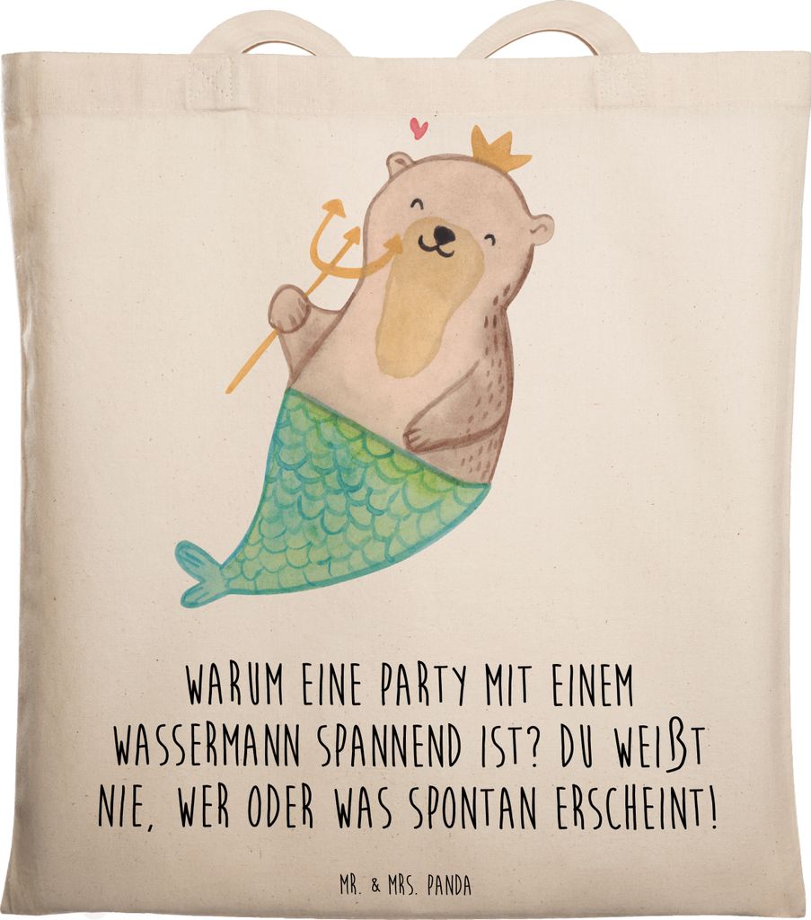 Mr. & Mrs. Panda Tote Bag Wassermann Party - Transparent - Geschenk, Tierkreiszeichen, Spannung, Spontanität, Jutetasche, Freunde, Horoskop, Schul...