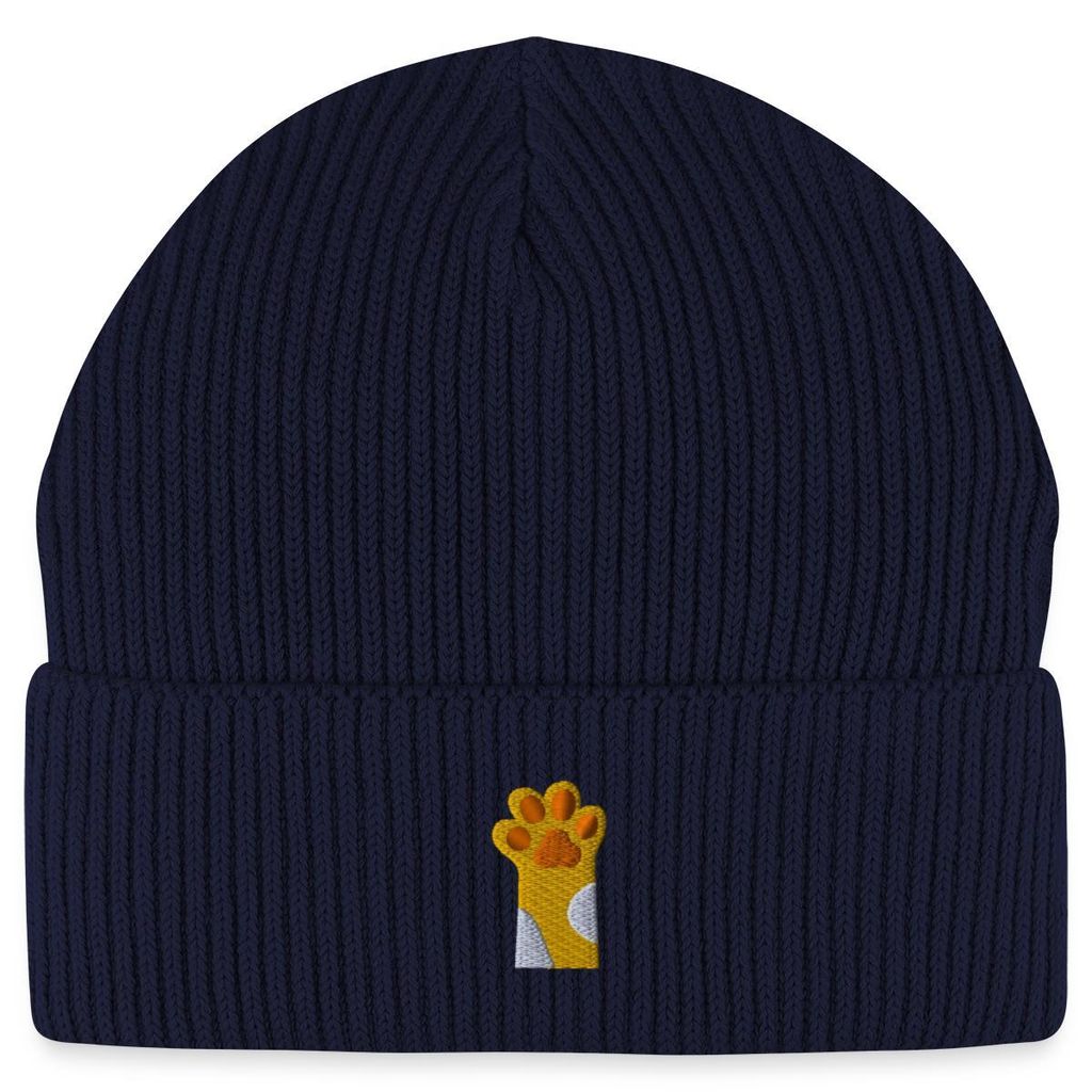 Spreadshirt Katzen Pfote | Bestickt Fisherman Beanie Bio Mütze, One size, Navy