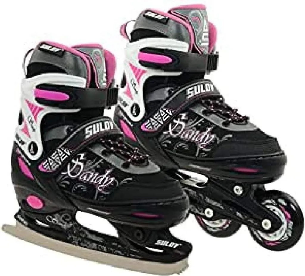 Patins à glace et rollers SULOV Sandy 2v1 réglables coloris noir et rose