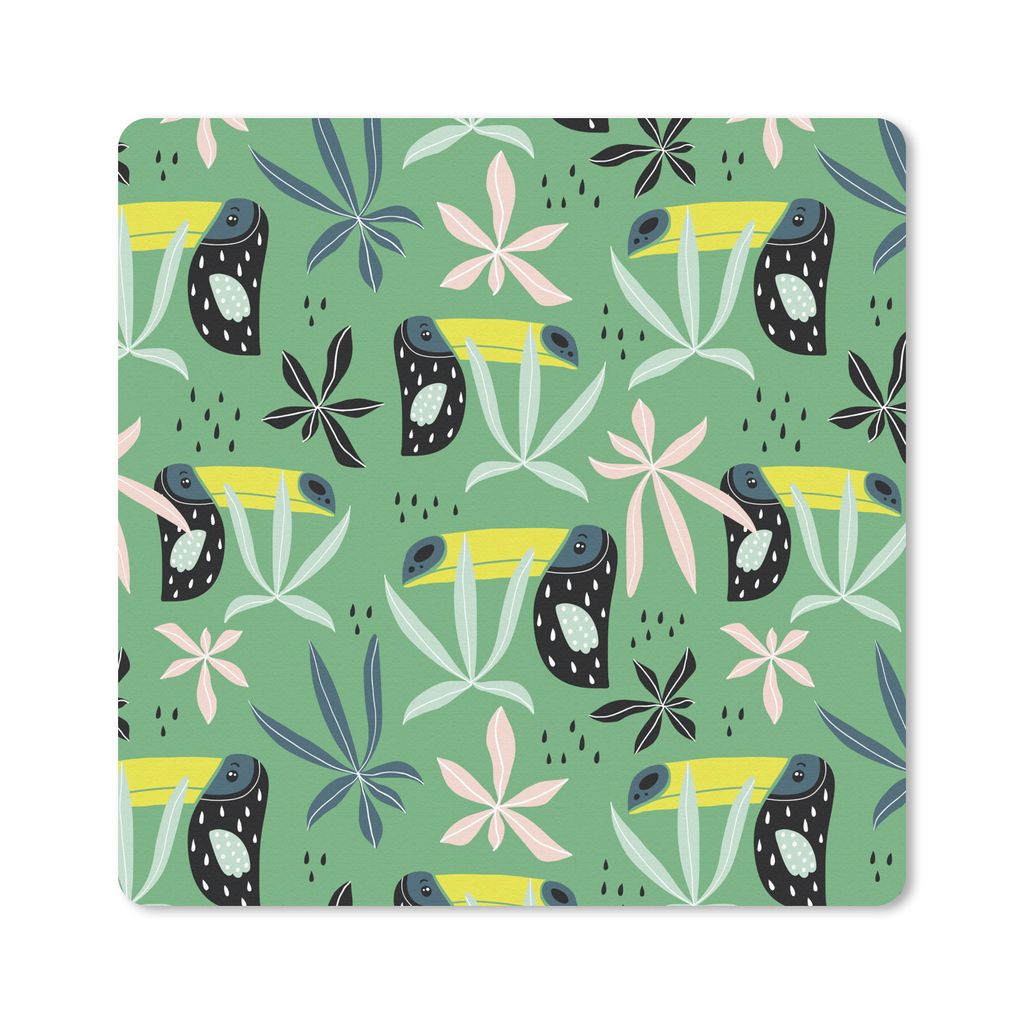 MuchoWow Mauspad Mousepad Tukan - Pflanzen - Grün 20x20 cm - Mousepads - Maus Mat - Pad - Mausunterlage - Desk Mat - Bureauartikeln