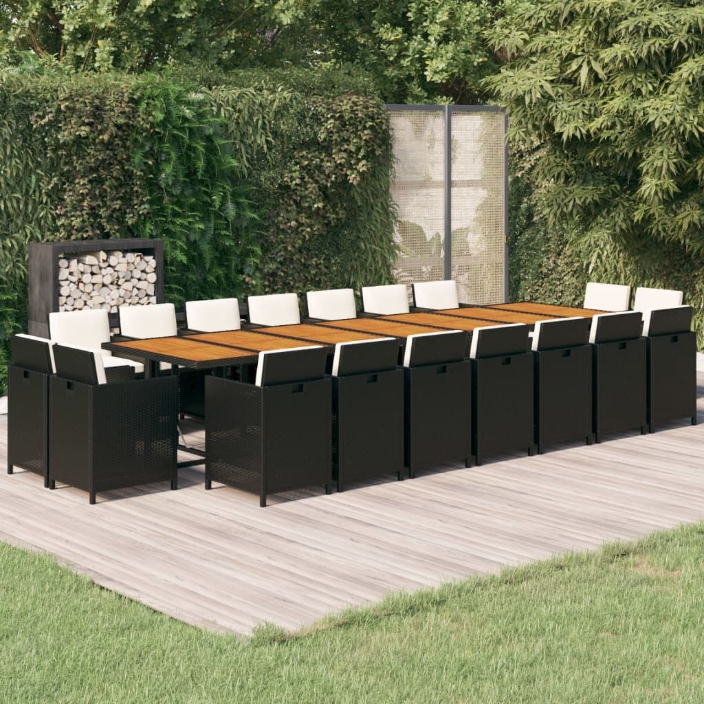 Möbel 19-tlg. Garten-Essgruppe mit Kissen Schwarz Poly Rattan - Balkonmöbel 3095655