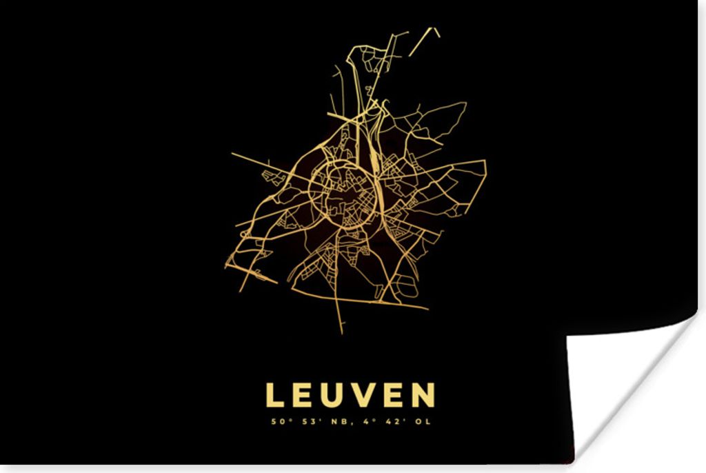 MuchoWow Poster Leuven - Belgien - Stadtplan - Gold - Karte 180x120 cm - Fotoplakat