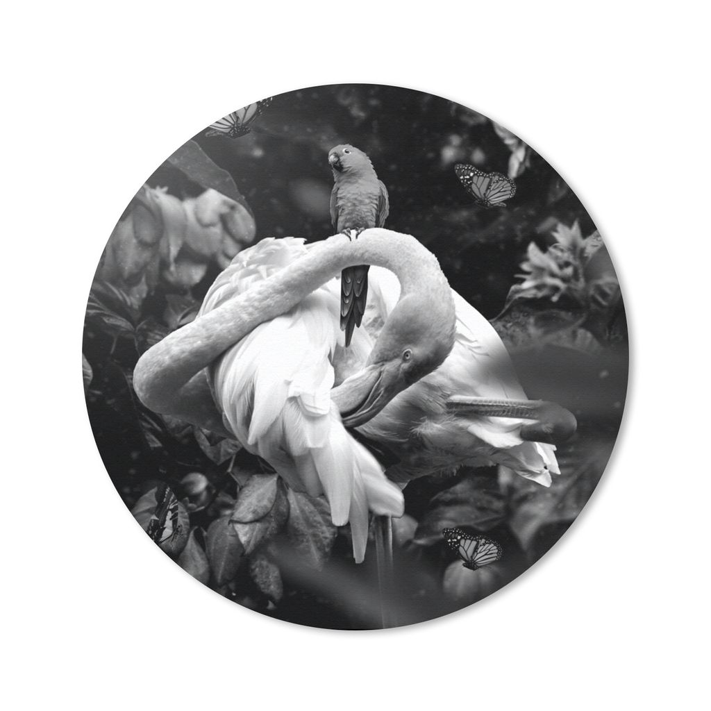 MuchoWow Mauspad Mousepad Flamingo - Schmetterlinge - Dschungel - Schwarz - Weiß 50x50 cm - Mousepads - Maus Mat - Pad - Mausunterlage - Vinyl