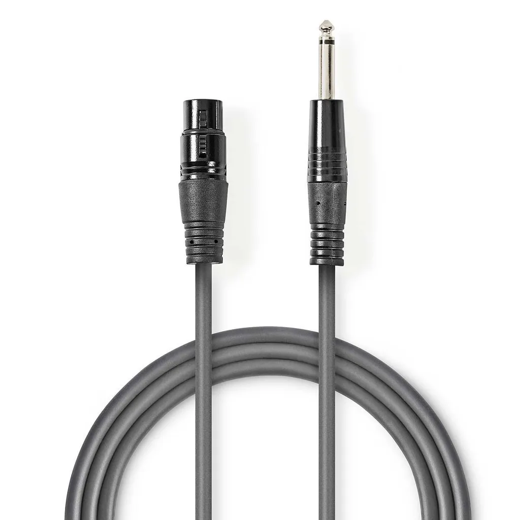Cavo audio sbilanciato | XLR 3 pin femmina | 6,35 mm maschio | Nichelato | 3,00 m | Rotondo | PVC | Grigio scuro | Custodia in cartone