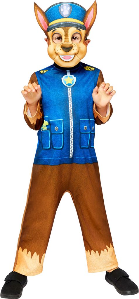 A child wearing a Paw Patrol Chase costume.