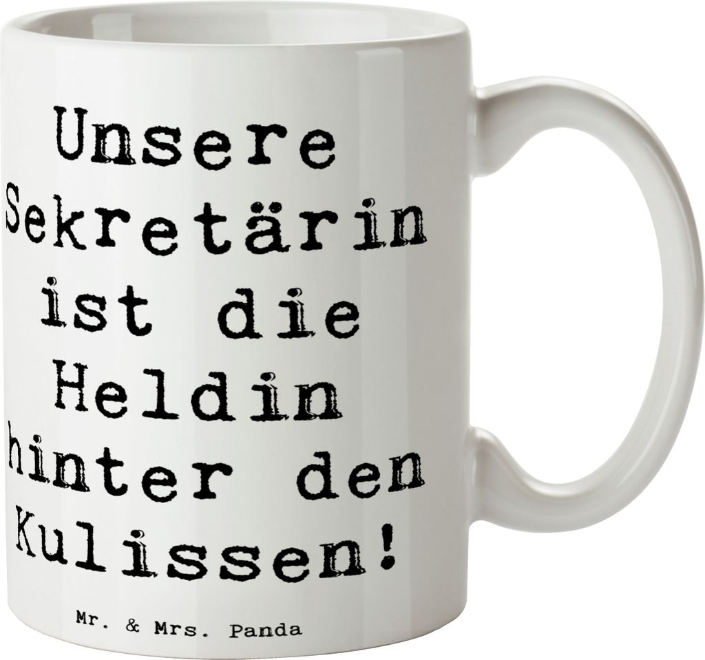 Mr. & Mrs. Panda Teetasse Spruch Sekretärin Heldin - Weiß - Geschenk, Wertschätzung Büro, Kaffeetasse, Tasse, Danke sagen, Bedanken, Dankeschö...
