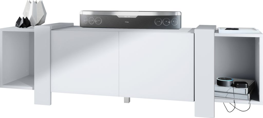 Vladon Lowboard Ida 149 x 45,5 x 34 cm TV-Board mit 4 Fächern und PTO-Türen, Germany, Korpus in Weiß matt, Blenden in Weiß matt | Große Farbau...