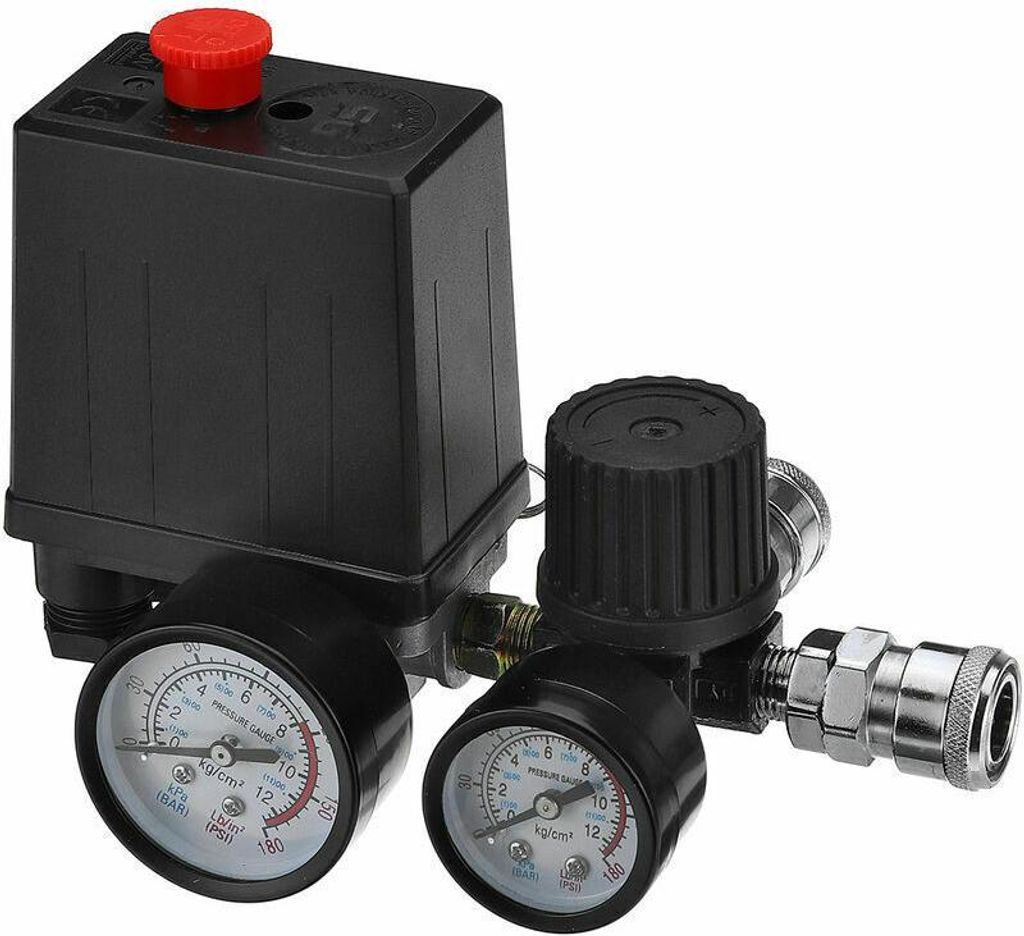 220V 0-180 psi Luftkompressor Druckschalter Steuerventil Regler Manometer mit Schnellanschluss (220V)