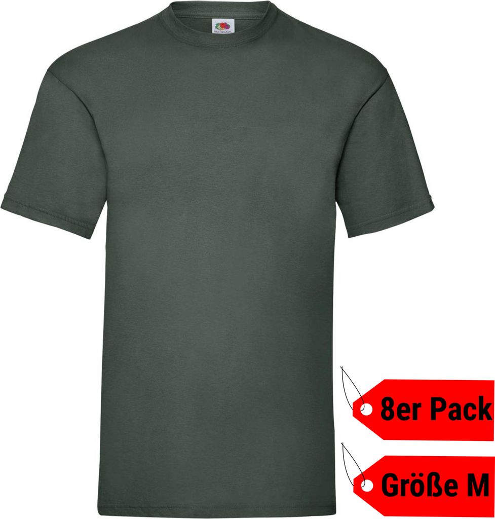 8er Pack FRUIT OF THE LOOM Valueweight T Herren Damen T-Shirt, Flaschengrün, Größe M