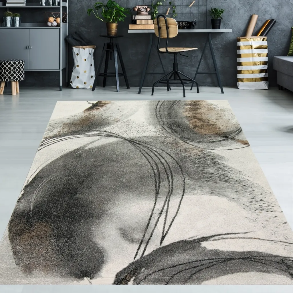 Tapis déco pour salon moderne 120 x 170 cm - Motifs abstraits grisés