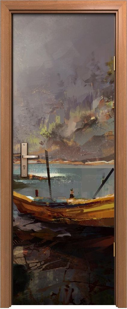 Türposter 70x200 cm Türaufkleber Türtapete Türfolie Klebefolie Waldlandschaft mit einem Boot