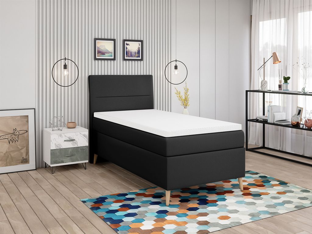 FEDVE Boxspringbett Einzelbett LIAM mit Bettkästen Jugendbett mit Bonell-Matratze und Topper 100x200cm Links