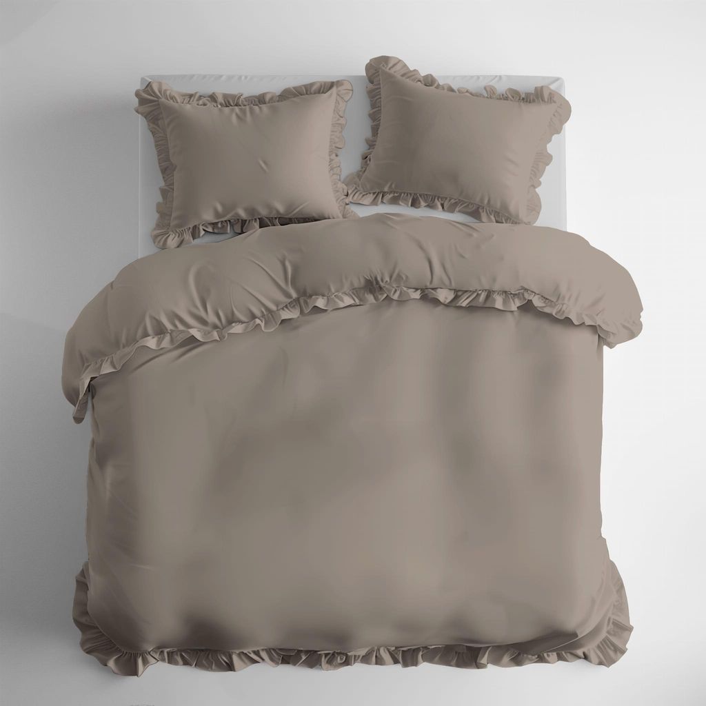 Detexpol Linge de lit en coton 160x200 taupe avec volants Image du produit 