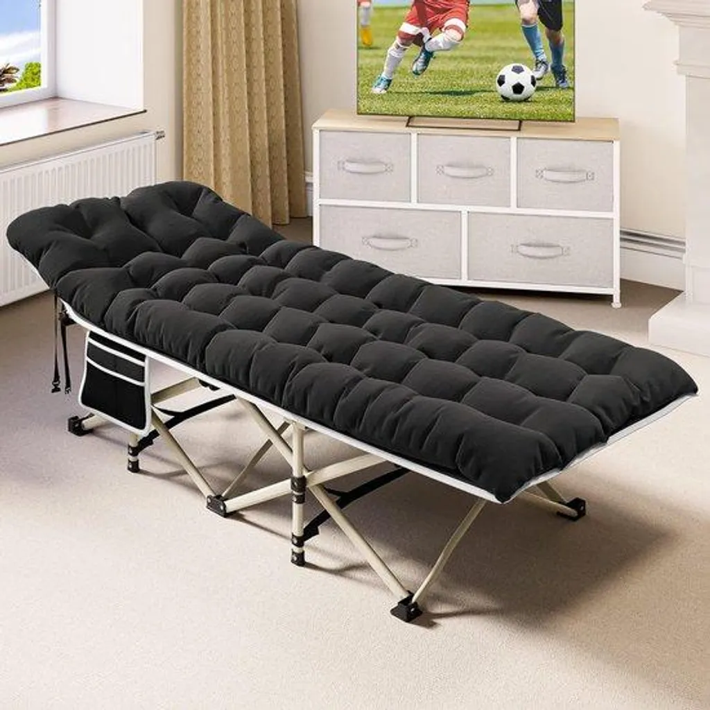 Lit de camping pliant anti-mal de dos avec matelas épais confortable
