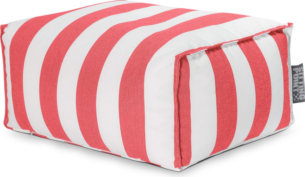 A rectangular bean bag chair with red and white stripes.