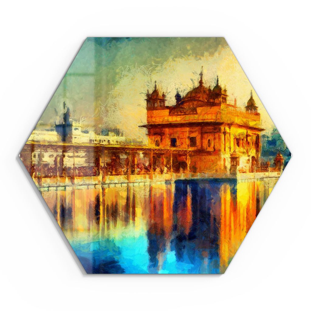 DEQORI Glasbild Echtglas 55x48 cm 'Hari Mandir Tempel' Wandbild Bild modern Deko