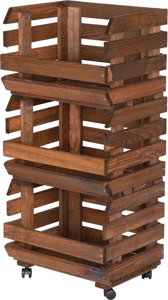 STOLMAK Drewniana Skrzynka na Owoce na Kółkach 37x79x30 cm Zdjęcie produktu 